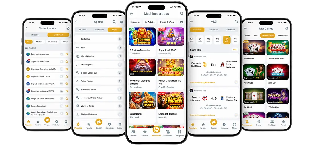 Écrans de l'application mobile Melbet sur iPhone